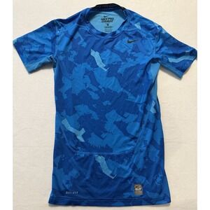 Nike Pro Combat Dri-Fit Compression T-shirt Blue Polyester Blend 543609-433 Sz M